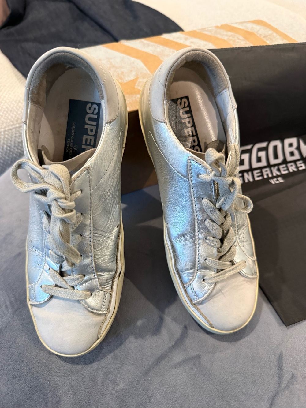 Golden Goose Silver Metallic Leather Sneakers